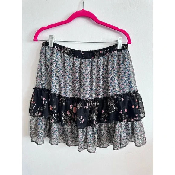 American Eagle Outfitters AE Chiffon Tiered Ruffled Lined Mini Skirt Size Large - Picture 5 of 5